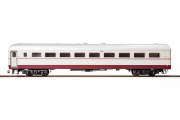 Isolated railway passenger car on white background, side view for detailed examination