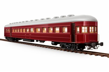 Fototapeta premium Isolated railway passenger car on white background in side view for detailed examination
