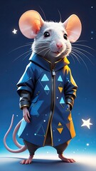 Cute funny Rat shapes lines and triangles on a blue background