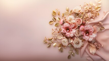 Elegant Pink and Gold Floral Arrangement.