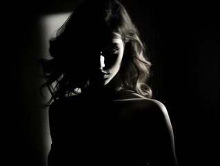 silhouette of a beautiful woman in the dark