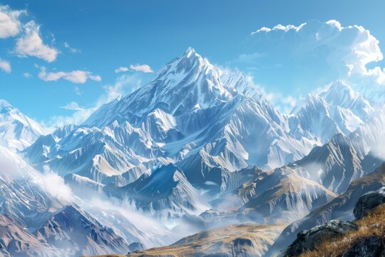 Majestic Mountain Range with Snow-Capped Peaks