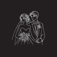 Continuous one line drawing of a wedding couple Vector illustration.