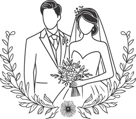 Continuous one line drawing of a wedding couple Vector illustration.