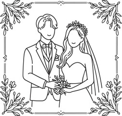 Continuous one line drawing of a wedding couple Vector illustration.