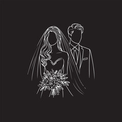 Continuous one line drawing of a wedding couple Vector illustration.