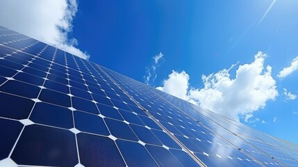 solar panels with white cloud and blue skyfloting on the sky.generative ai