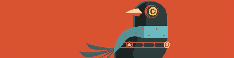 Obraz premium Futuristic Robotic Bird Illustration: Advanced AI Avian Concept for Modern Technology Enthusiasts. Ideal for Earth Day, Tech Blogs, and Future Robotics Innovations