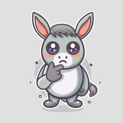 confused donkey animal character mascot with thinking expression isolated cartoon