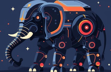 Naklejka premium Mechanical Majesty: A Flat Vector Illustration of a Robotic Elephant, Fusing Technology with the Grace of Giants.
