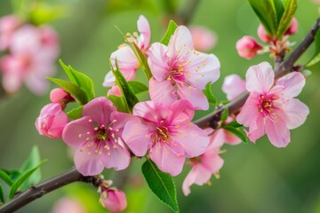Fototapeta premium Delicate Pink Flowers in Bloom on a Branch