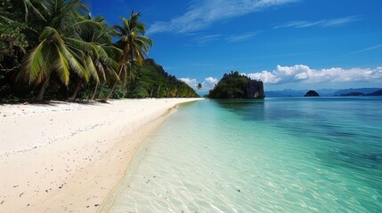 Fototapeta premium Tropical Island Getaway: A summer feast of sun, sand and blue ocean 