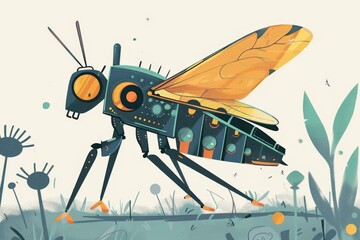 Futuristic Robotic Insect Illustration: Advanced AI and Cybernetic Bug Concept for Modern Technology Enthusiasts. Ideal for Tech Blogs, AI Innovations, and Future Robotics Trends