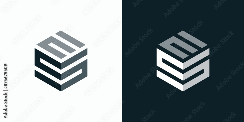 Poster vector logo design of initials e, s in geometric hexagon cube shape with modern, simple, clean and a