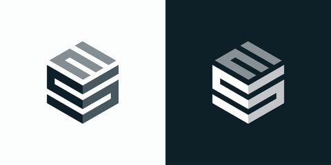 Vector logo design of initials E, S in geometric hexagon cube shape with modern, simple, clean and abstract style.