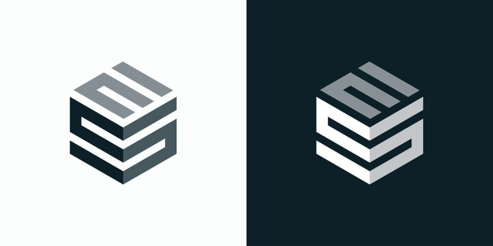 Vector logo design of initials E, S in geometric hexagon cube shape with modern, simple, clean and abstract style.