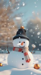 Fototapeta premium Festive Snowman 3D Animation: Embracing the Christmas and New Year Spirit with Joyful Winter Celebrations.