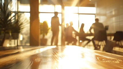 Dynamic Business Team in Modern Office Meeting with Natural Light Streaming Through Blurred Background