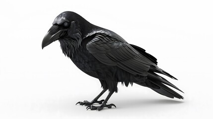 Fototapeta premium Realistic Black Raven on White Background