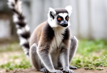 fluffy natural lemur portrait endangered long ape white madagascar background ring primate standing orange cute animal striped ground catta tail tailed olated eyes nature wild having