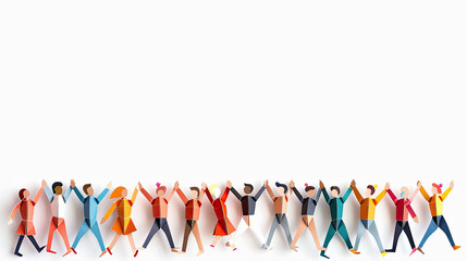 group of people holding hands concept paper origami isolated on white background