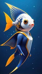 Naklejka premium futuristic Angelfish. Cute funny Angelfish shapes lines and triangles on a blue background