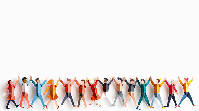 group of people holding hands concept paper origami isolated on white background