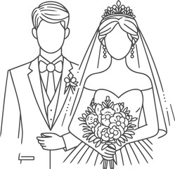 Continuous one line drawing of a wedding couple Vector illustration.