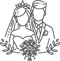 Continuous one line drawing of a wedding couple Vector illustration.