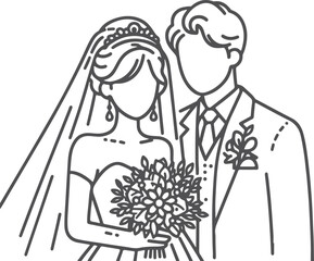 Continuous one line drawing of a wedding couple Vector illustration.
