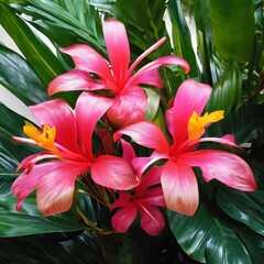 Flourishing tropical plant with vibrant bracts and delicate efflorescence