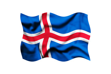 Waving the flag of Iceland on a transparent background. 3d rendering. Clipping Path Included