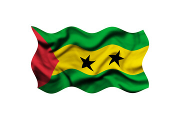 Waving the flag of São Tomé and Príncipe on a transparent background. 3d rendering. Clipping Path Included