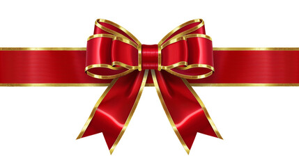 red ribbon and bow with gold isolated against transparent background png