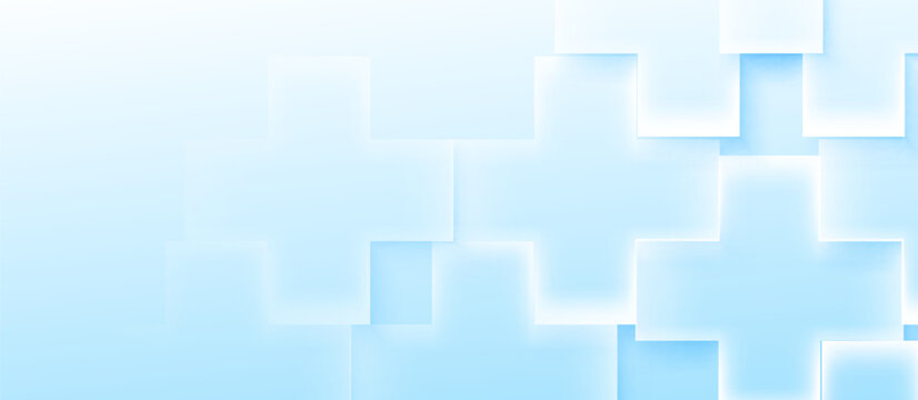 Abstract soft blue medical sign pattern with medicine and science concept background. Geometric medical cross horizontal banner. Vector illustration
