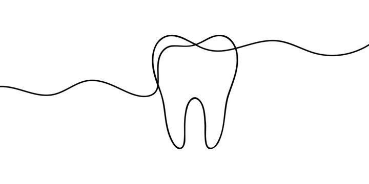 Single continuous line art human tooth silhouette. concept design world oral health day one sketch outline drawing vector illustration