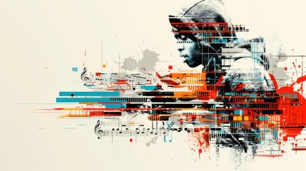 Documentary Photography style of a vector colorful music background in abstract style