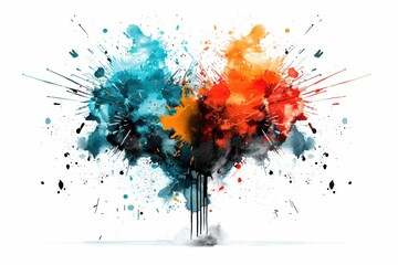 Firework in blue and red colors, watercolor illustration on a white background, documentary style