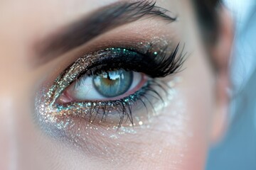 Fototapeta premium Close-Up of a Sparkling Blue Eye with Bold Makeup