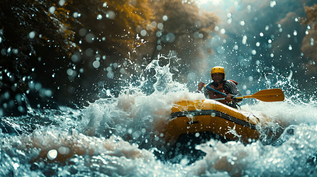kayak y balsa para recorrer r&iacute;os r&aacute;pidos de aventura y practicar rafting deportes de aventura y extremos con adrenalina