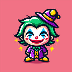 Naklejka premium funny clown, illustration vector 2d