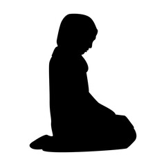 Black Silhouette of Muslim Praying. Isolated on White Background. Vector Illustration