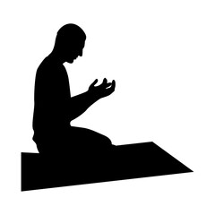 Black Silhouette of Muslim Praying. Isolated on White Background. Vector Illustration