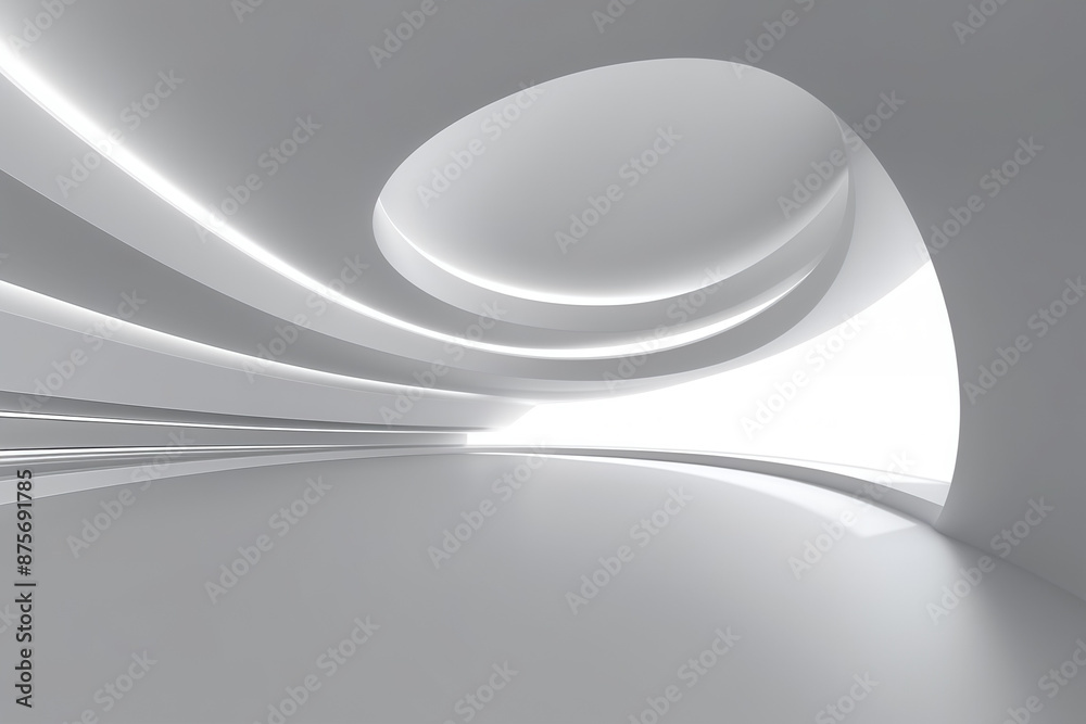 Wall mural abstract wave shape white building with floor 3d rendering