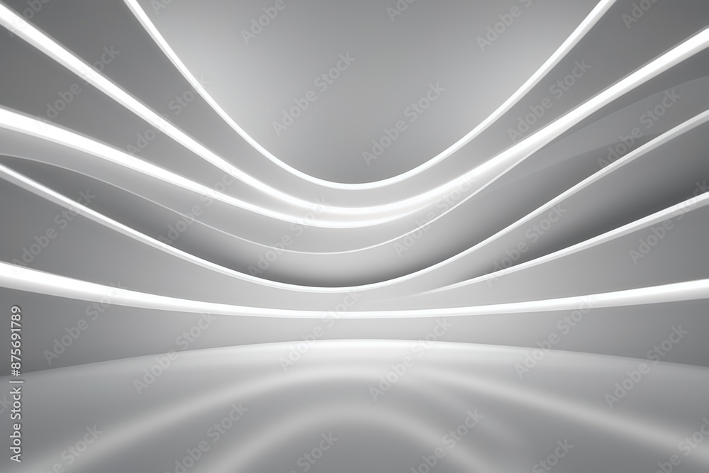 Poster abstract wave shape white building with floor 3d rendering