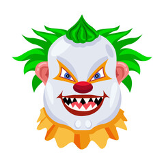 A flat icon of scary buffoon smiling 

