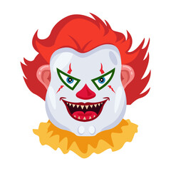 Flat style vector of buffoon face with creepy laugh 

