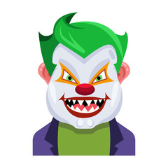 A flat vector of laughing horror clown 

