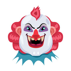 Obraz premium Flat style mascot of buffoon face with creepy smile