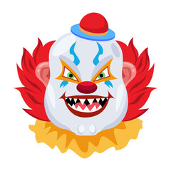 Clown evil character icon in flat style 

